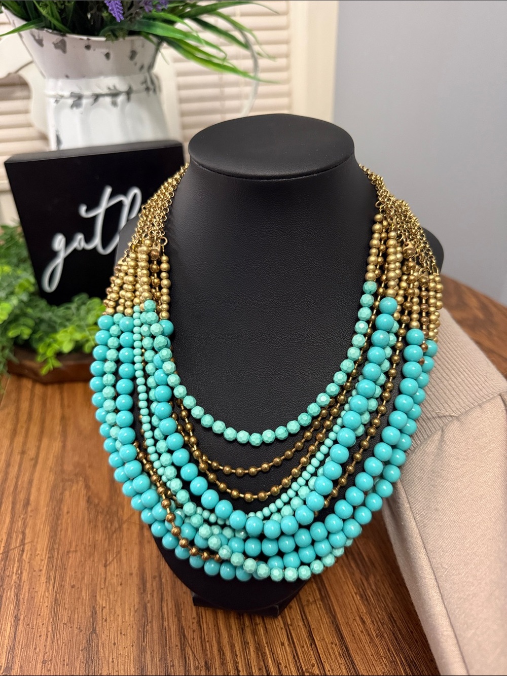 Turquoise and brass necklace